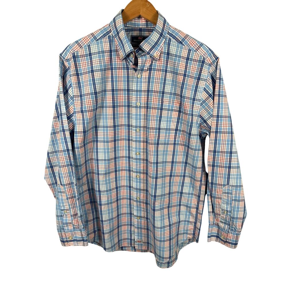 Vineyard Vines Men's Size Medium Blue Plaid Classic Fit Button Down Murray Shirt